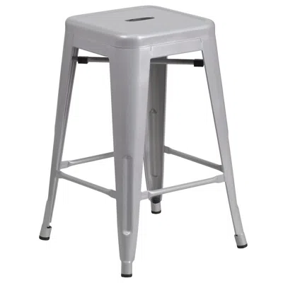 Flash Furniture 24" High Backless Silver Metal Indoor-outdoor Counter Height Stool With Seat In Gray