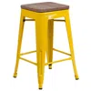 Flash Furniture 30" High Backless Yellow Metal Barstool With Square Wood Seat