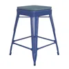 Flash Furniture 24" High Blue Metal Counter Height Stool With Teal-blue Poly Resin Wood Seat In Blue
