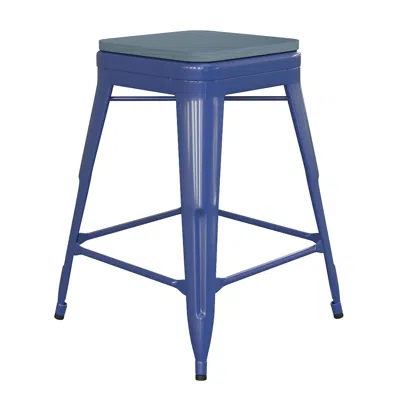 Flash Furniture 24" High Blue Metal Counter Height Stool With Teal-blue Poly Resin Wood Seat