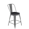 Flash Furniture 24'' High Clear Coated Counter Height Stool And Black Poly Resin Wood Seat In Gray