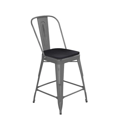 Flash Furniture 24'' High Clear Coated Counter Height Stool And Black Poly Resin Wood Seat In Gray