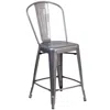 Flash Furniture 24'' High Clear Coated Indoor Counter Height Stool With Back In Gray