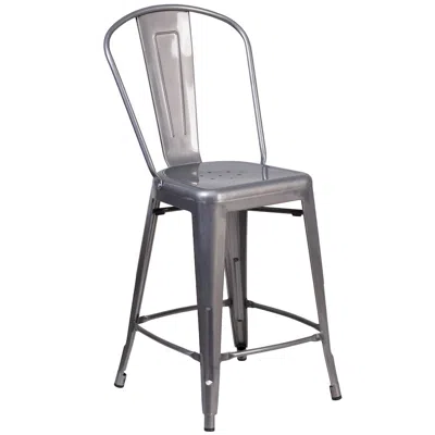 Flash Furniture 24'' High Clear Coated Indoor Counter Height Stool With Back In Gray