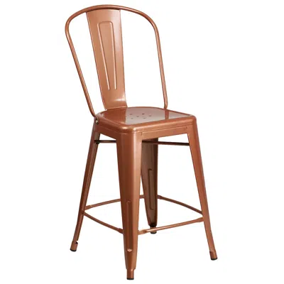 Flash Furniture 24" High Copper Metal Indoor-outdoor Counter Height Stool With Back In Brown