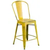 Flash Furniture 24" High Distressed Yellow Metal Indoor-outdoor Counter Height Stool With Back In Yellow