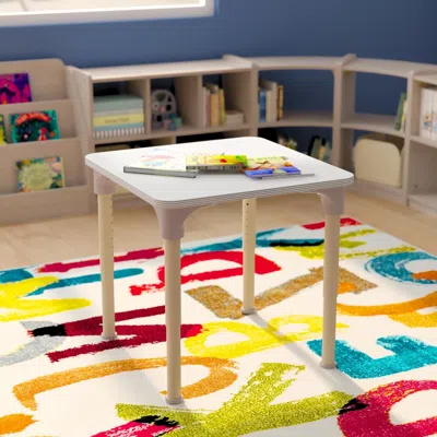 Flash Furniture 24 In. Bright Beginnings Square Commercial Grade Wooden Adjustable Height Classroom Activity Table - In White