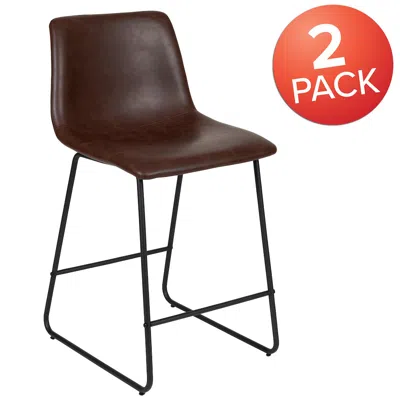 Flash Furniture 24 Inch Leathersoft Counter Height Barstools In Dark Brown, Set Of 2