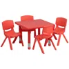 Flash Furniture 24'' Square Red Plastic Height Adjustable Activity Table Set With 4 Chairs In Red