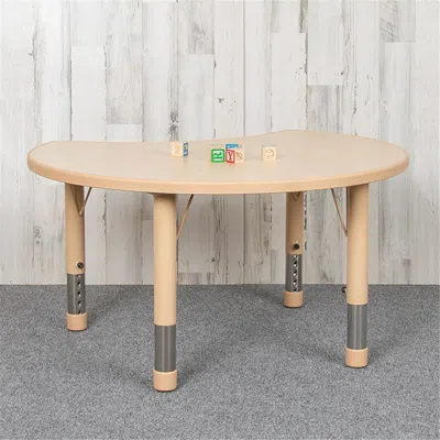 Flash Furniture 25.125 X 35.5 In. Crescent Plastic Height Adjustable Activity Table, Natural Color In Brown