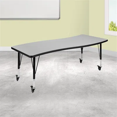 Flash Furniture 26 X 60 In. Mobile Rectangular Wave Flexible Collaborative Laminate Activity Table Wth Height Adjust In Gray