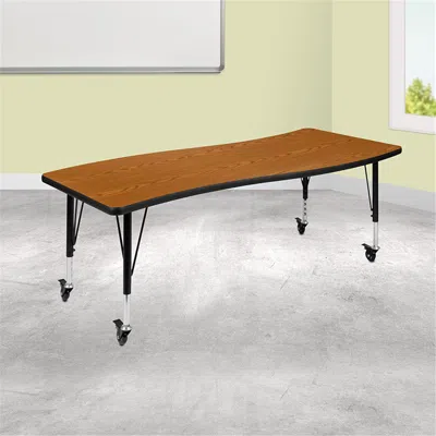 Flash Furniture 26 X 60 In. Mobile Rectangular Wave Flexible Collaborative Laminate Activity Table Wth Height Adjust In Brown