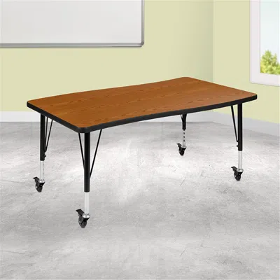Flash Furniture 28 X 47.5 In. Mobile Rectangular Wave Flexible Collaborative Laminate Activity Table With Height Adj In Brown