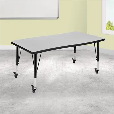 Flash Furniture 28 X 47.5 In. Mobile Rectangular Wave Flexible Collaborative Laminate Activity Table With Height Adj In Gray