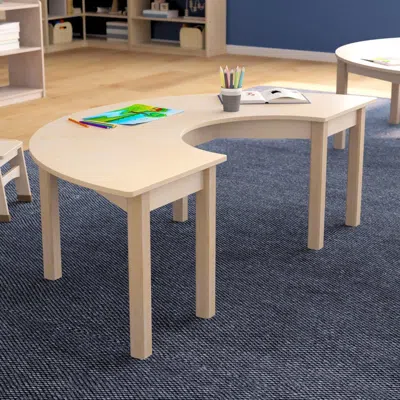 Flash Furniture 29.5 X 59 X 18 In. Bright Beginnings Commercial Grade Wooden Half Circle Preschool Classroom Activit In Neutral