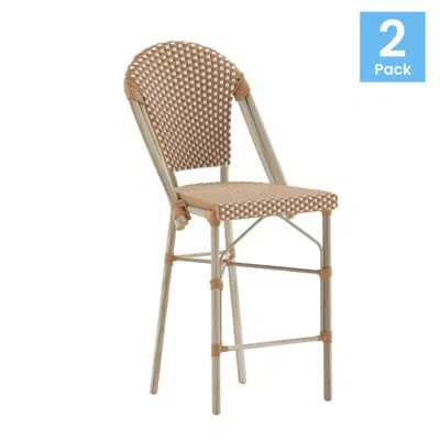Flash Furniture 2pk Natural/white Paris Stool In Brown