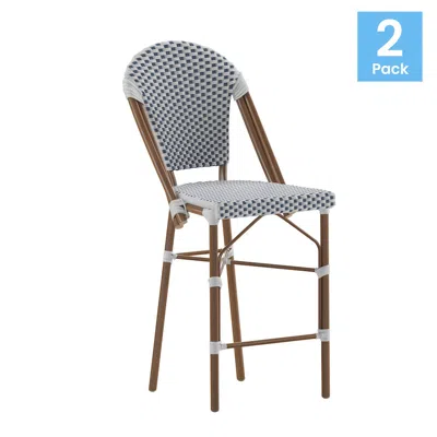 Flash Furniture 2pk White/navy Paris Stool In Multi