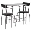 Flash Furniture 3 Piece Bistro Set With Black Glass Top Table And Black Vinyl Padded Chairs In Gray