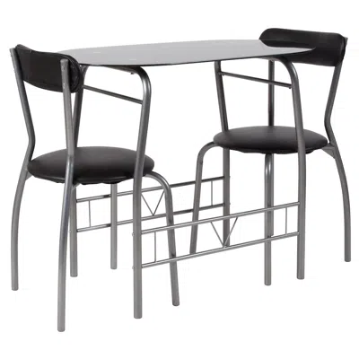 Flash Furniture 3 Piece Bistro Set With Black Glass Top Table And Black Vinyl Padded Chairs In Gray