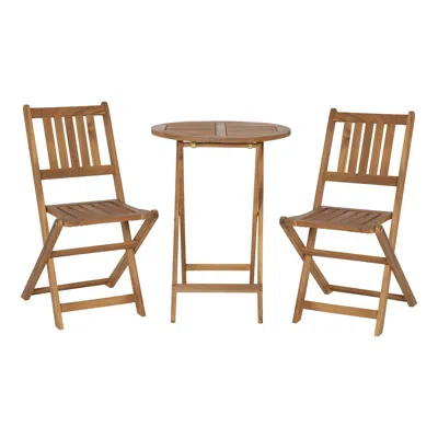 Flash Furniture 3 Piece Folding Patio Bistro Set, Acacia Wood Table And 2 Chair Set In Brown