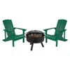 Flash Furniture 3 Piece Green Poly Resin Wood Adirondack Chair Set With Fire Pit In Green