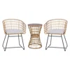 Flash Furniture 3-piece Natural Patio Bistro Set, Rope Chairs, Light Gray Seat Cushions In Brown