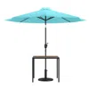 Flash Furniture 3 Piece Patio Table Set - 35" Patio Table With Teal Umbrella And Base In Blue