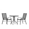 Flash Furniture 3 Piece Set - 23.5" Tempered Glass Patio Table, 2 Black Stack Chairs In Black