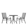 Flash Furniture 3 Piece Set - 23.5" Tempered Glass Patio Table, 2 Gray Stack Chairs In Gray