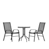 Flash Furniture 3 Piece Set - 23.75" Tempered Glass Patio Table, 2 Black Stack Chairs In Black