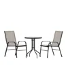 Flash Furniture 3 Piece Set - 23.75" Tempered Glass Patio Table, 2 Brown Stack Chairs In Neutral