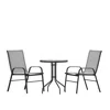 Flash Furniture 3 Piece Set - 23.75" Tempered Glass Patio Table, 2 Gray Stack Chairs In Gray