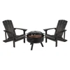 Flash Furniture 3 Piece Slate Gray Poly Resin Wood Adirondack Chair Set With Fire Pit In Gray
