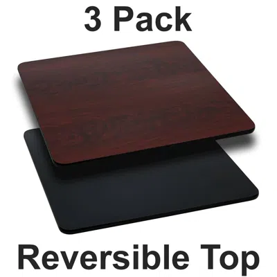 Flash Furniture 3 Pk. 24'' Square Table Top With Black Or Mahogany Reversible Laminate Top In Brown