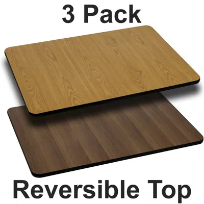 Flash Furniture 3 Pk. 24'' X 30'' Rectangular Table Top With Natural Or Walnut Reversible Top In Brown