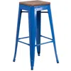 Flash Furniture 30" High Backless Blue Metal Barstool With Square Wood Seat In Blue