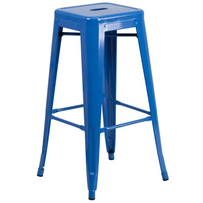 Flash Furniture 30" High Backless Blue Metal Indoor-outdoor Barstool With Square Seat