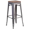 Flash Furniture 30" High Backless Clear Coated Metal Barstool With Square Wood Seat In Purple