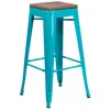 Flash Furniture 30" High Backless Crystal Teal-blue Barstool With Square Wood Seat In Blue