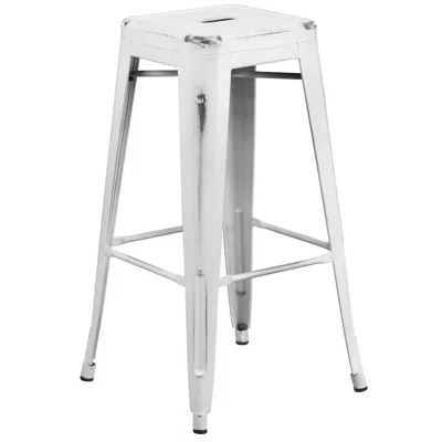 Flash Furniture 30" High Backless Distressed White Metal Indoor-outdoor Barstool