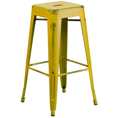 Flash Furniture 30" High Backless Distressed Yellow Metal Indoor-outdoor Barstool