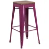 Flash Furniture 30" High Backless Purple Barstool With Square Wood Seat