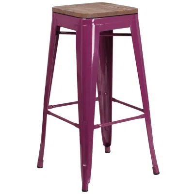 Flash Furniture 30" High Backless Purple Barstool With Square Wood Seat