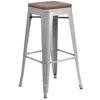 Flash Furniture 30" High Backless Silver Metal Barstool With Square Wood Seat
