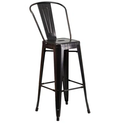 FLASH FURNITURE 30" HIGH BLACK-ANTIQUE GOLD METAL INDOOR-OUTDOOR BARSTOOL WITH REMOVABLE BACK