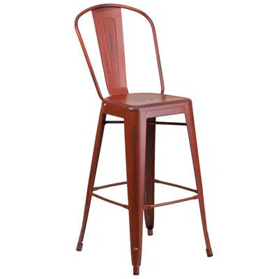 Flash Furniture 30" High Distressed Kelly Red Metal Indoor-outdoor Barstool With Back