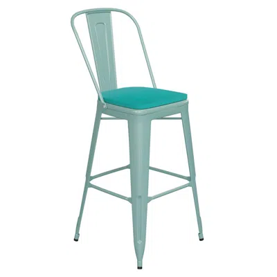 Flash Furniture 30" High Mint Green Metal Indoor-barstool With Mint Green Poly Resin Wood Seat In Blue