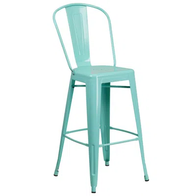 Flash Furniture 30" High Mint Green Metal Indoor-outdoor Barstool With Back In Blue