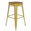 Flash Furniture 30" High Yellow Metal Indoor-outdoor Barstool With Teak Poly Resin Wood Seat In Multi