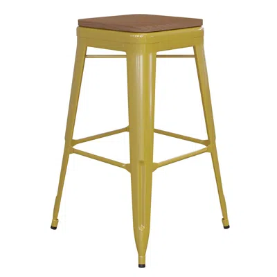 Flash Furniture 30" High Yellow Metal Indoor-outdoor Barstool With Teak Poly Resin Wood Seat In Multi
